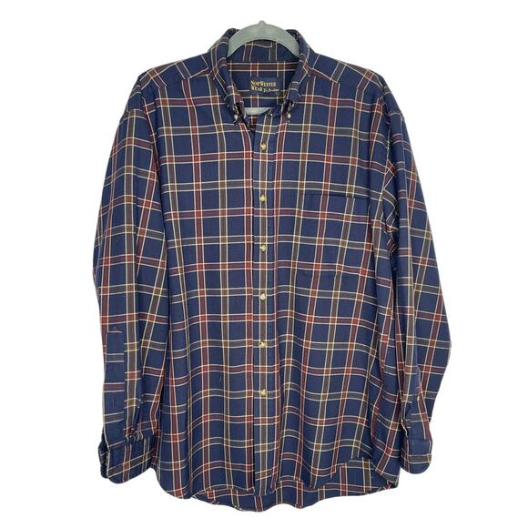 Pendleton Mens L Classic Long Sleeve Wool Plaid Button Up Shirt Navy Blue Red - Picture 1 of 7